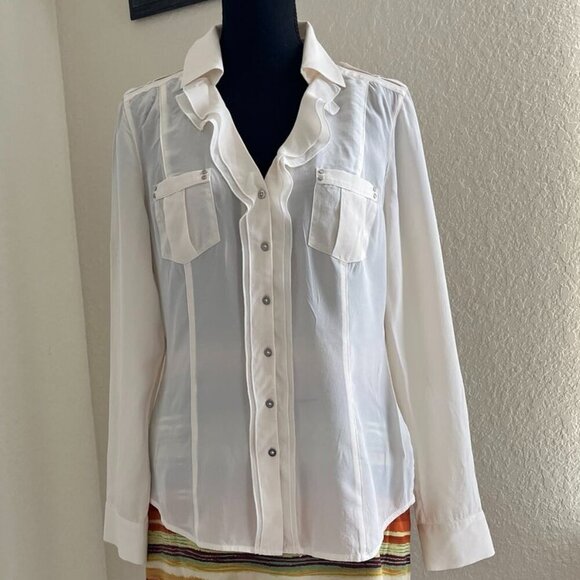 VINTAGE WITE HOUSE/BLACK MARKET 100% Silk Ivory Long Sleeve Blouse Sz 8 - Picture 1 of 10